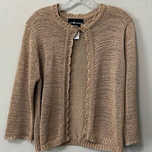 Women's Sag Harbor Beige open-front cardigan, 3/4 length sleeves. Sz. M